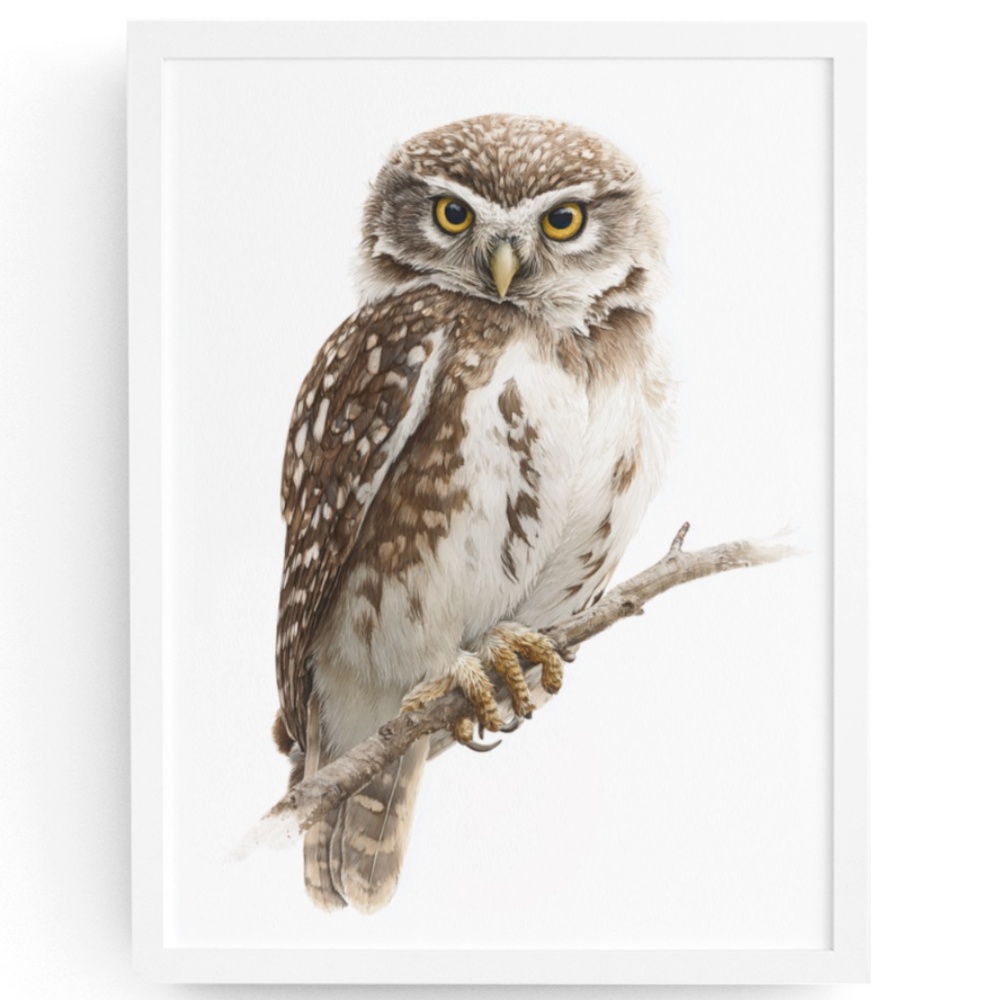 Watercolor Little Owl Portrait Wall Art Print Poster, Unframed - Adorable